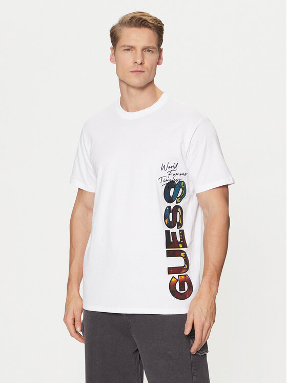 Guess Tricou M5RI01 KCHA1 Alb Regular Fit