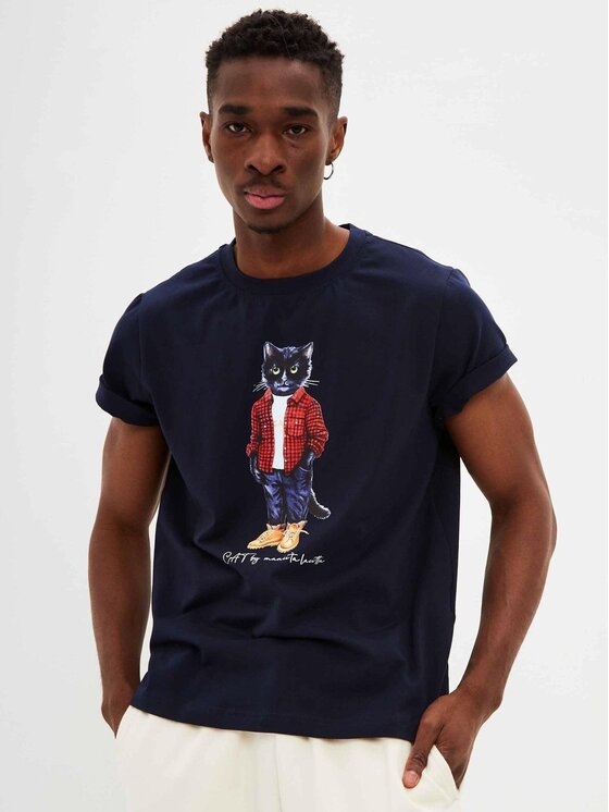 CAT by maniita lacitta CAT by maniita lacitta T-Shirt Printed men's t-shirt with CAT Niebieski Regular Fit