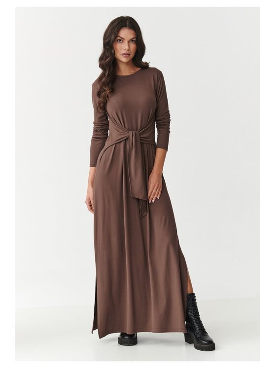 Makadamia Makadamia Sukienka dzianinowa M894 Brązowy A-Line Fit