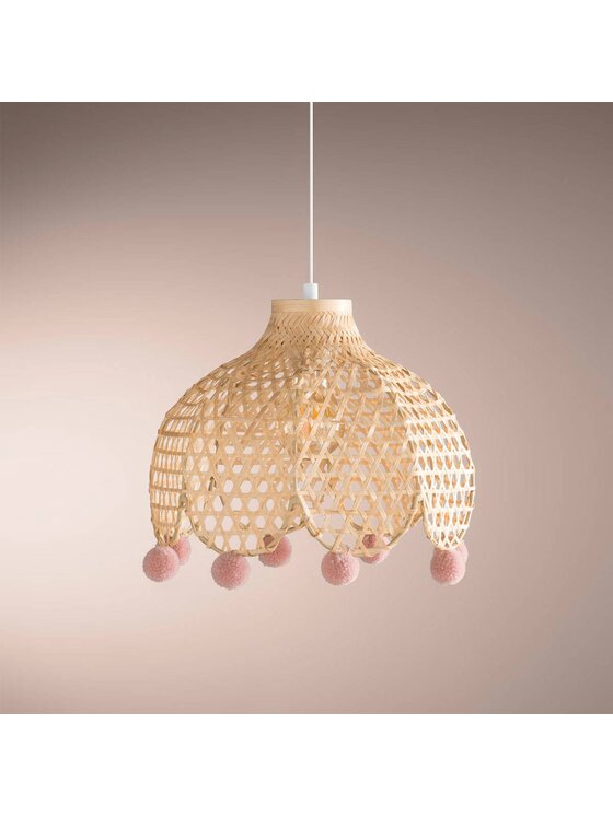 MIAhome MIAhome Lampa wisząca bambusowa z pomponami Marone Beżowy