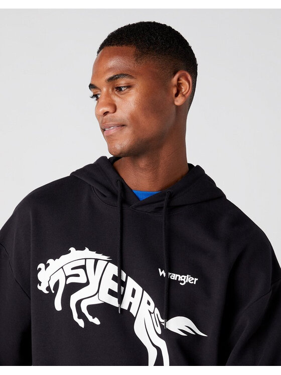 Wrangler Wrangler Bluza 75TH ANNI HOODIE Czarny Loose Fit