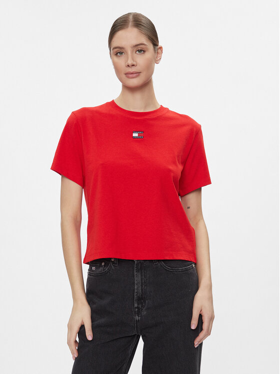 Tommy Jeans Tricou Badge DW0DW17391 Roșu Boxy Fit