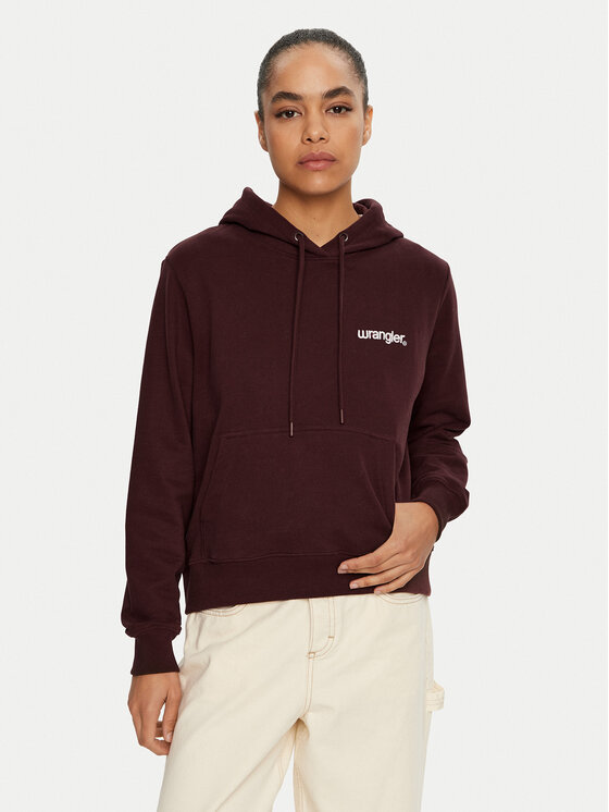 Wrangler Wrangler Bluza Regular Hoodie Bordowy Regular Fit