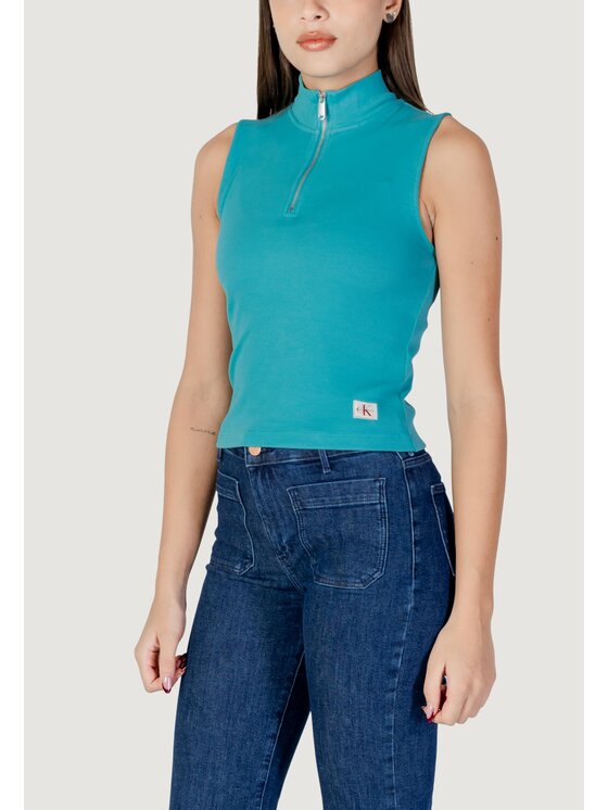 Calvin Klein Jeans Calvin Klein Jeans T-shirt A- WOVEN LABEL SL QZ Turchese Casual Fit