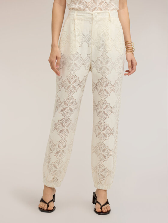 Motivi Motivi Pantaloni di tessuto P05MQ004856N011 Bianco Baggy Fit