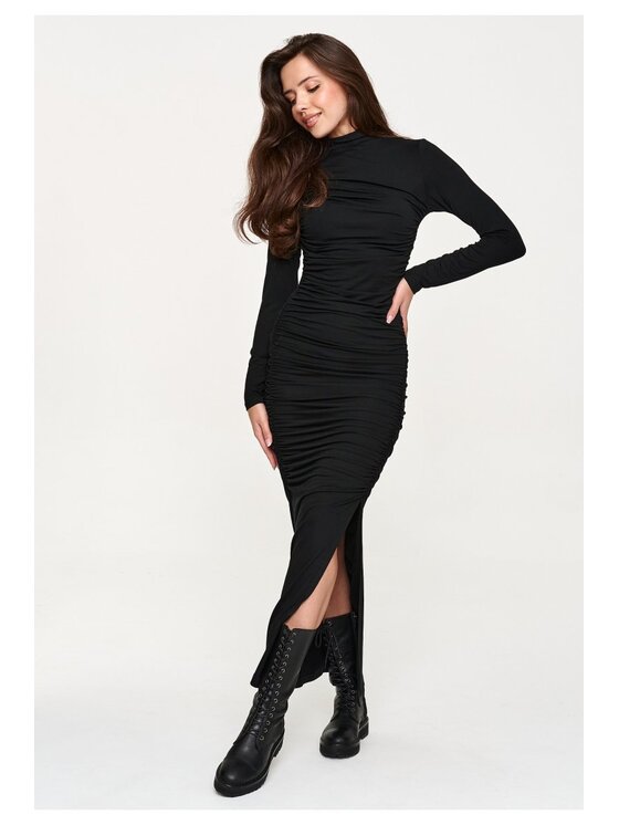 Makadamia Makadamia Sukienka codzienna M956 Czarny Fitted Fit