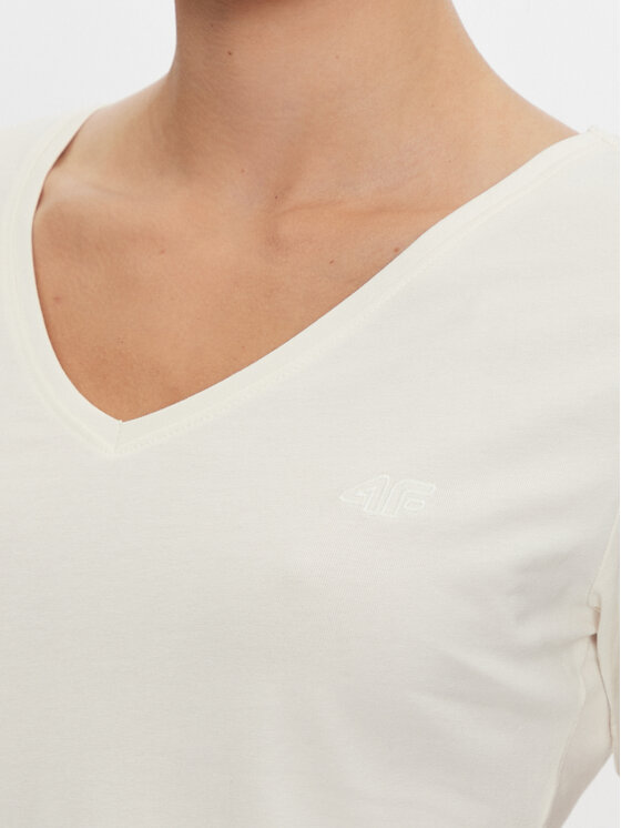 4F 4F Tričko 4FWAW24TTSHF1649 Écru Slim Fit
