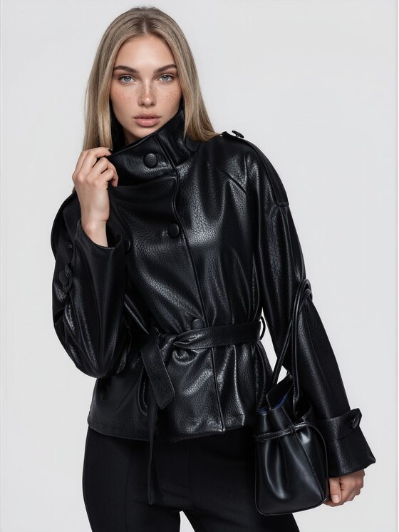 Ombre Ombre Płaszcz przejściowy OW-CT-E0041 Czarny Relaxed Fit