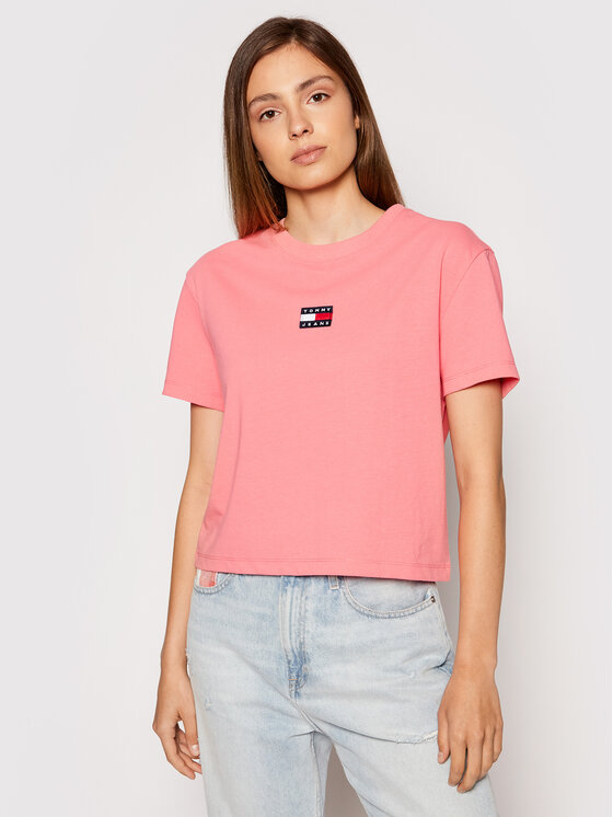 Tommy Jeans Marškinėliai Tjw Tommy Center Badge DW0DW10404 Rožinė Regular  Fit • Modivo.lt