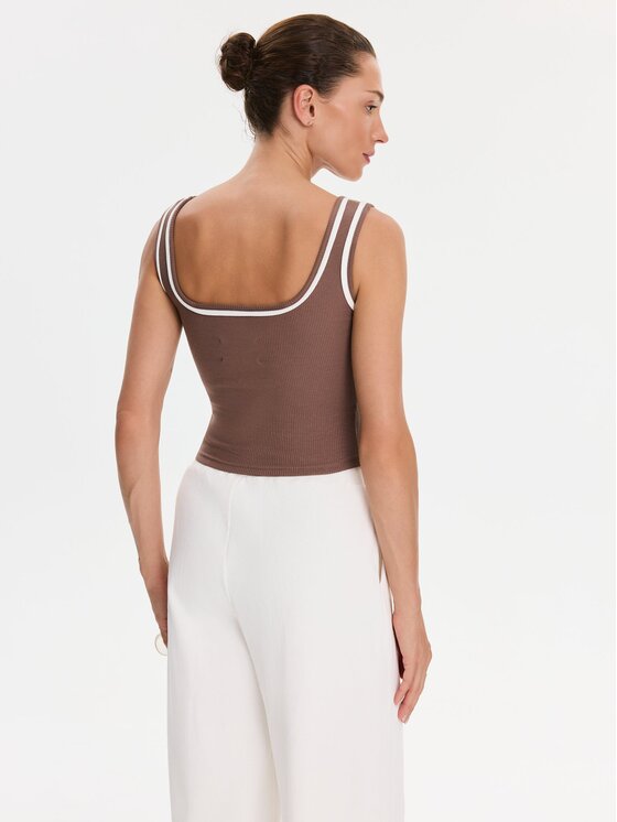Nudyess Nudyess Top Eleni z prążka Brązowy Regular Fit