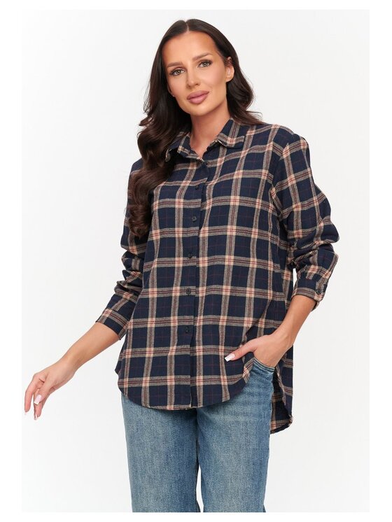 Makadamia Makadamia Koszula C75 Granatowy Loose Fit
