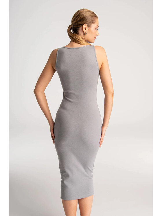 Nudyess Nudyess Vestito di maglia Louisiana midi z prążka Grigio Fitted Fit