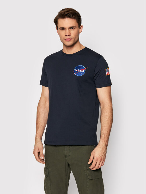 Alpha Industries Majica Space Shuttle 176507 Mornarsko modra Regular Fit