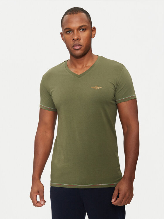Aeronautica Militare Aeronautica Militare Marškinėliai AM1UTI004 Žalia Slim Fit