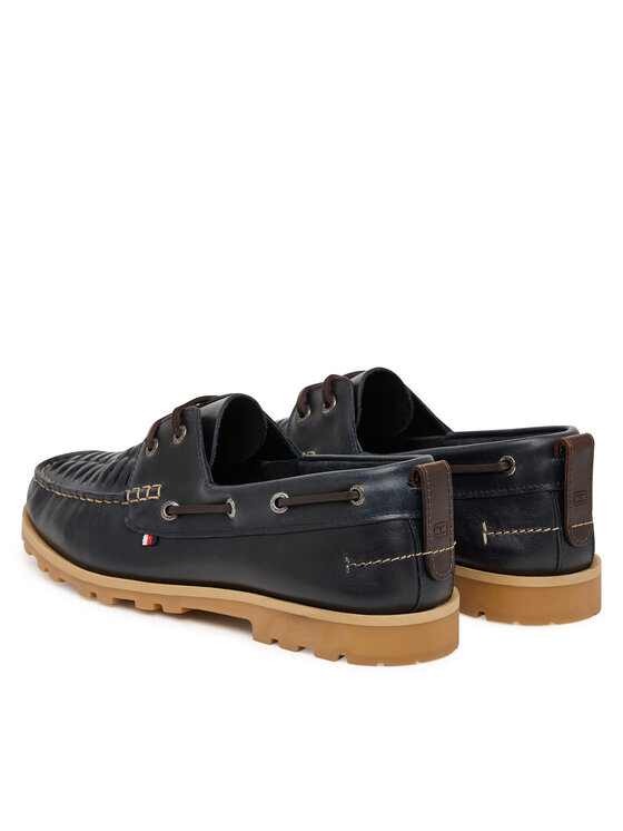 Tommy Hilfiger Tommy Hilfiger Halbschuhe Hilfiger Braided Lth Boat Shoe FM0FM05892 Dunkelblau