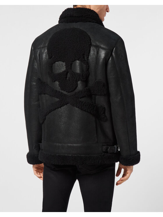 PHILIPP PLEIN PHILIPP PLEIN Kurtka skórzana 11479 Czarny Fitted Fit