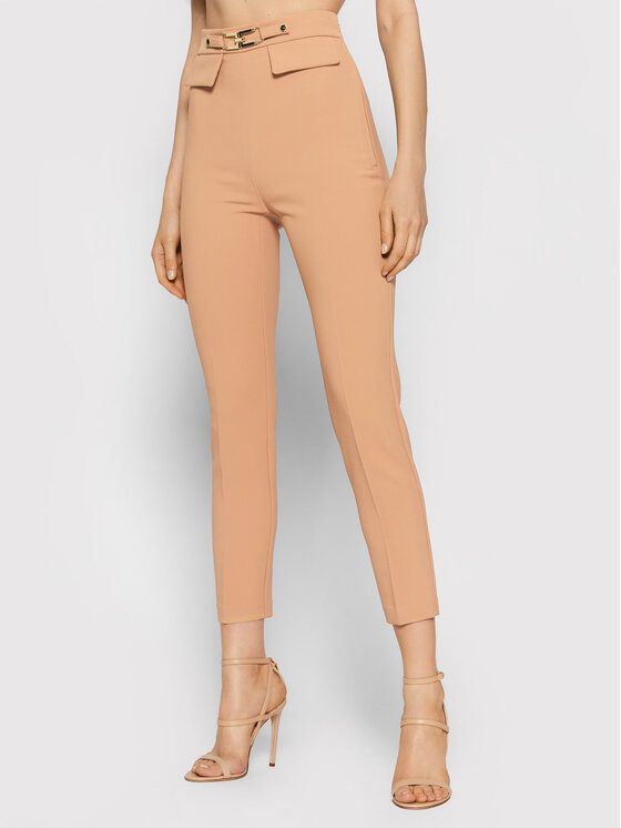 Elisabetta Franchi Medžiaginės kelnės PA-386-16E2-V260 Rožinė Slim Fit •  Modivo.lt