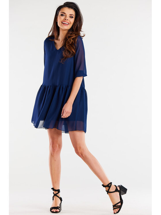 Awama Awama Sukienka letnia A514 Granatowy Basic Fit