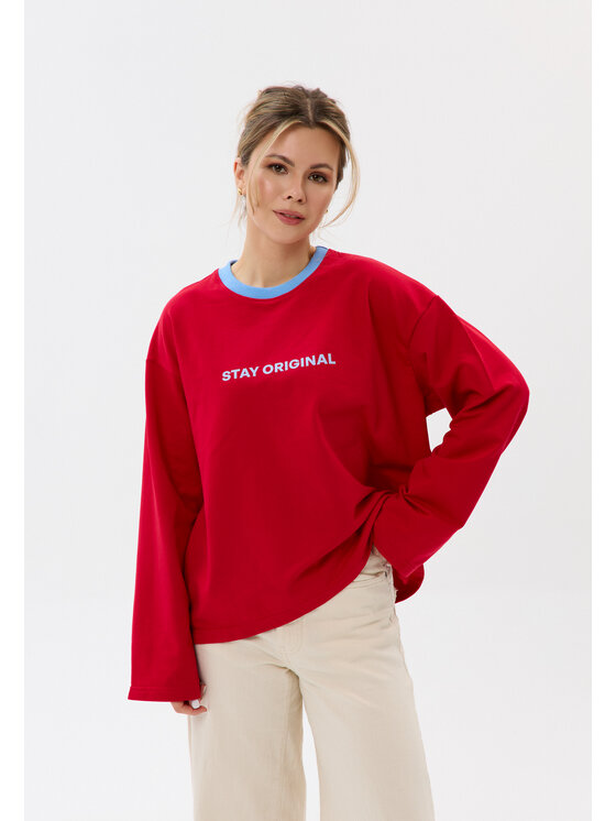 Mirons Mirons Longsleeve Print Czerwony Regular Fit