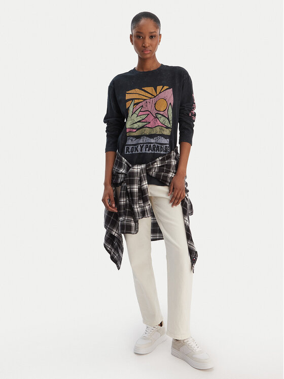 Roxy Roxy Bluza Hangloose Washed ERJZT06028 Črna Relaxed Fit