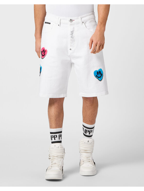 PHILIPP PLEIN PHILIPP PLEIN Džínové šortky 15229 Bílá Loose Fit