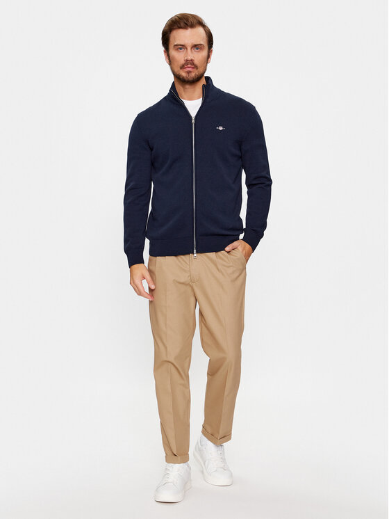 Gant Gant Pletena jopica Casual Cotton Zip 8030164 Mornarsko modra Regular Fit