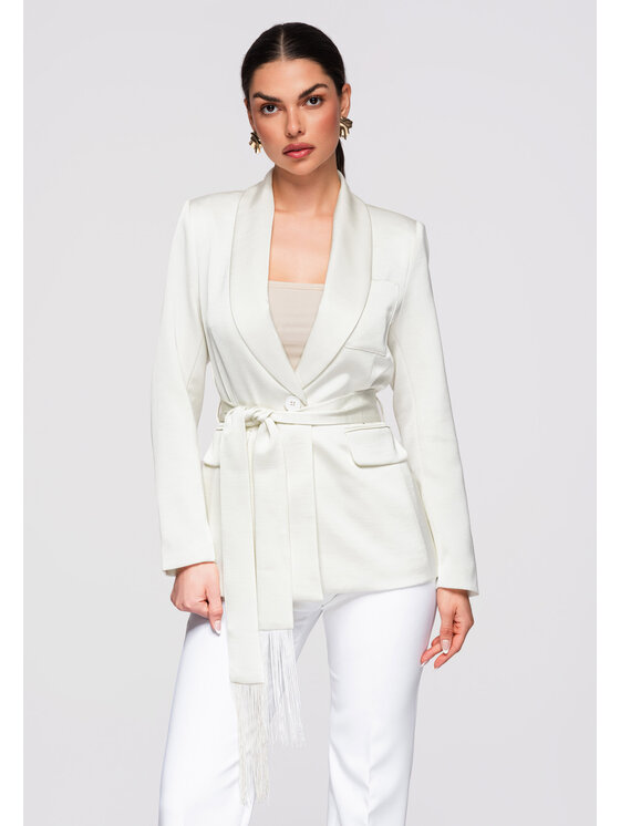 Ombre Ombre Marynarka OW-BLZB-0115 Biały Slim Fit