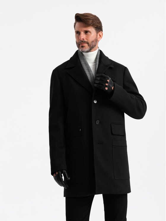 Ombre Ombre Płaszcz OM-COWC-0108 Czarny Regular Fit