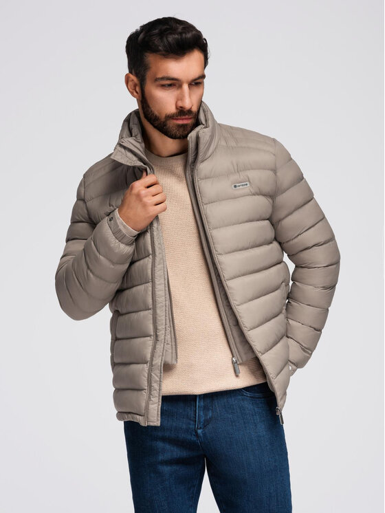 Ombre Ombre Kurtka puchowa OM-JALP-0231 Beżowy Regular Fit
