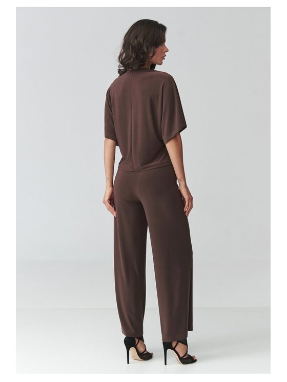 Makadamia Makadamia Komplet bluzka i spodnie M940 Brązowy Loose Fit