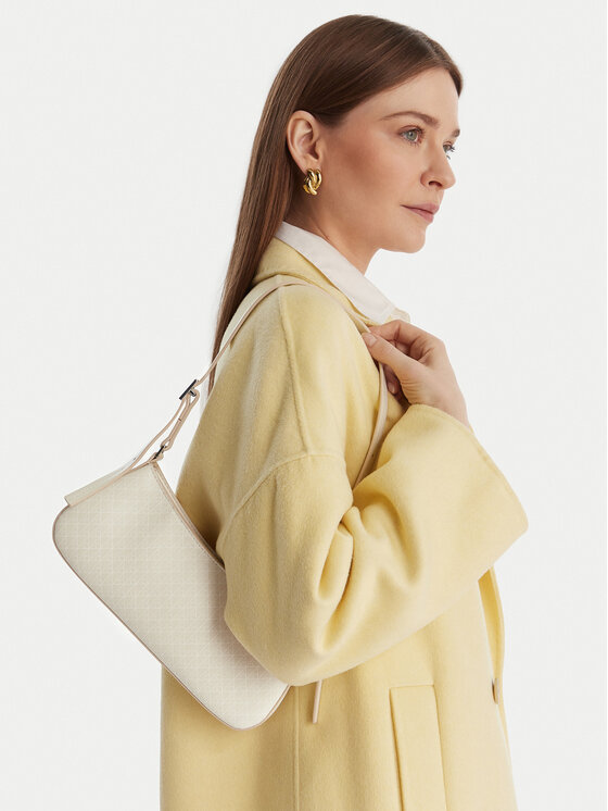 Calvin Klein Geantă Emblem Aop Small Shoulder Bag LV04F3324G Écru