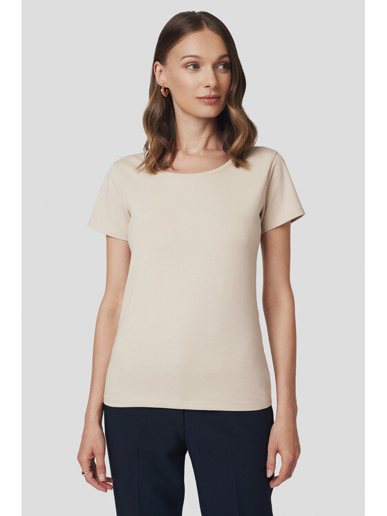Lancerto Lancerto T-Shirt Koszulka Damska z Bawełną Kremowa Savina TS073225000012 Écru Slim Fit