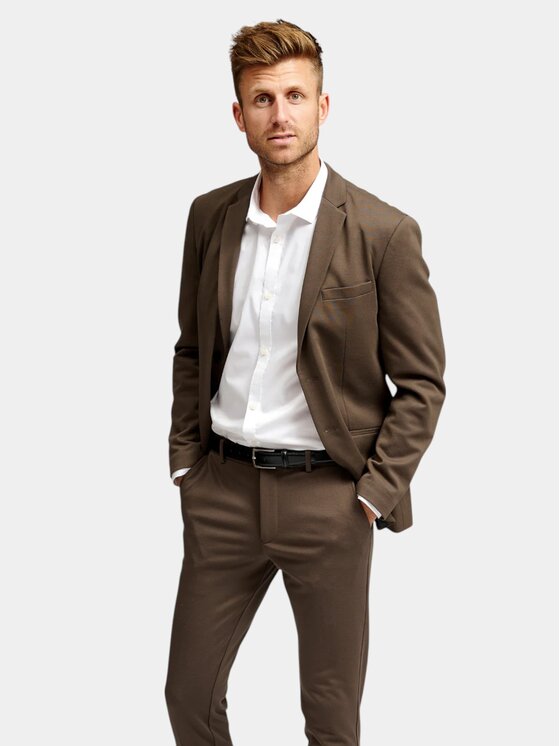 TeeShoppen TeeShoppen Marynarka 'Perform Collection' Brązowy Slim Fit