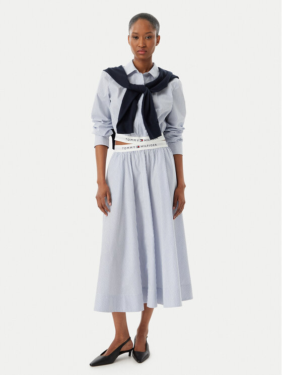 Tommy Hilfiger Tommy Hilfiger Midi sukně WW0WW48936 Modrá A-Line Fit