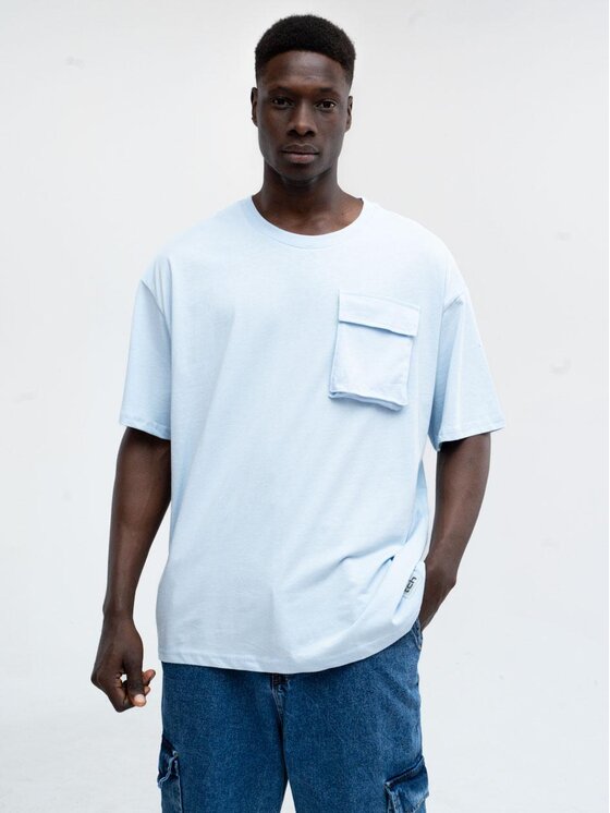 Catch Catch T-Shirt Koszulka Męska Z Krótkim Rękawem Oversize Jasna Niebieska Catch Classic Pocket S Niebieski Oversize