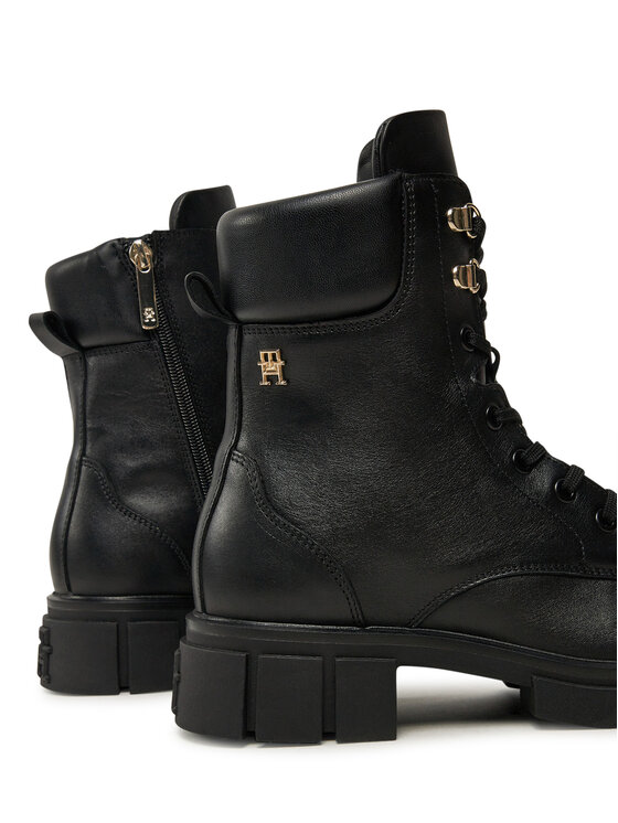 Tommy Hilfiger Tommy Hilfiger Planinarske cipele Lace-Up Biker Leather FW0FW08167 Crna