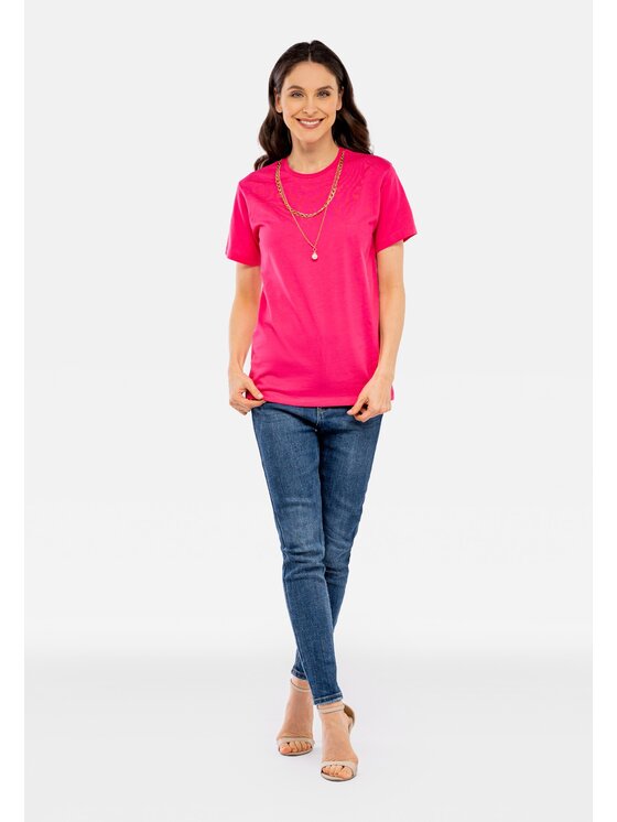 Perso Perso Tričko z naszyjnikiem z perłą Ružová Slim Fit