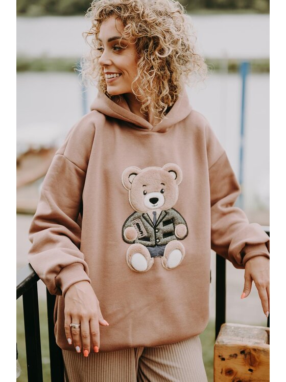 Bejbi Story Bejbi Story Bluza Bluza oversize Harry Teddy dla mamy i taty z kapturem Brązowy Oversize