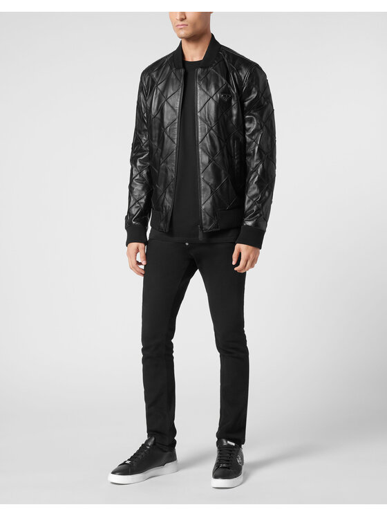 PHILIPP PLEIN PHILIPP PLEIN Kožená bunda 9483 Čierna Regular Fit