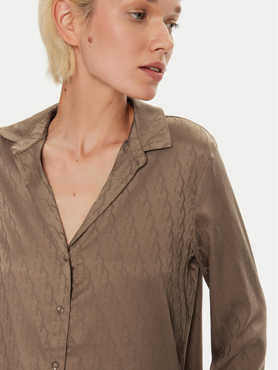 Calvin Klein Calvin Klein Koszulka piżamowa Buttondown 000QS7302E Brązowy Regular Fit