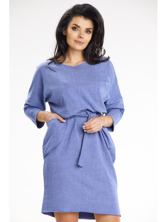 Awama Awama Sukienka A654 Niebieski Basic Fit