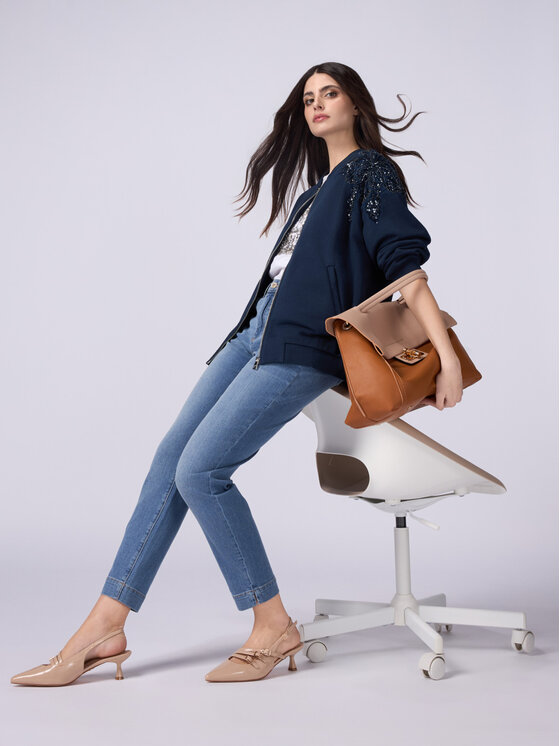 Oltre Oltre Jeansy P551R008405N004 Turkusowy Skin Fit