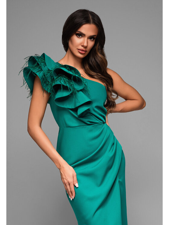 Ombre Ombre Sukienka wieczorowa LA-OM-DLR005 Zielony Regular Fit