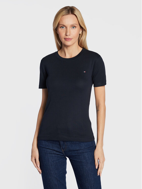 Tommy Hilfiger Tommy Hilfiger T-Shirt New Cosy WW0WW36601 Granatowy Slim Fit