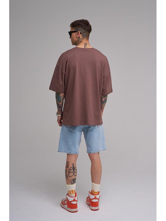MyStars MyStars T-Shirt Koszulka Z Krótkim Rękawem Oversize Ciemna Brązowa Machinist Thrill Seeker L Brązowy Oversize