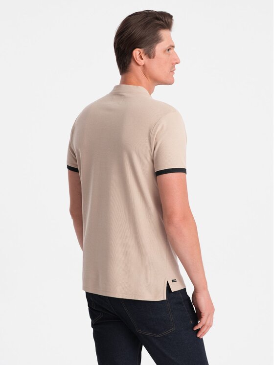 Ombre Ombre T-Shirt OM-TSCT-0156 Beżowy Regular Fit