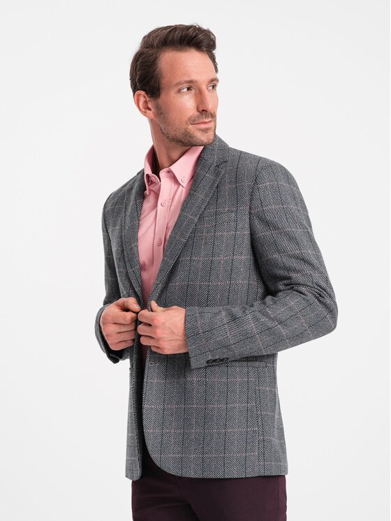 Ombre Ombre Marynarka OM-BLZB-0119 Szary Regular Fit