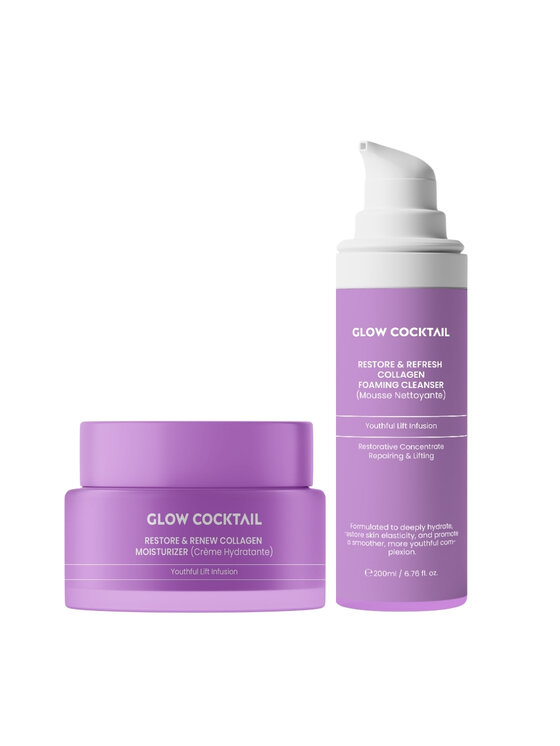 Glow Cocktail Glow Cocktail Krem Collagen Restore + Pianka Oczyszczająca Zestaw do pielęgnacji skóry