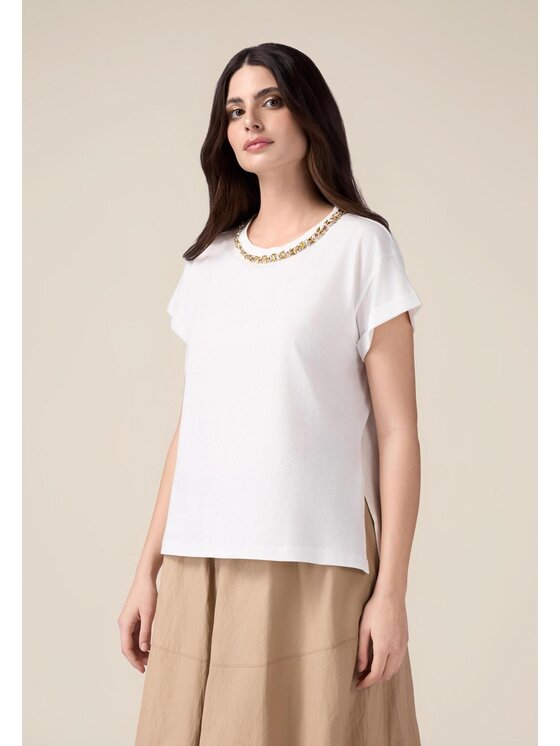 Oltre Oltre T-Shirt G379J004160N011 Biały Regular Fit