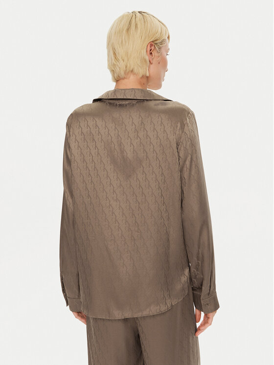 Calvin Klein Calvin Klein Pyžamový top Buttondown 000QS7302E Hnedá Regular Fit